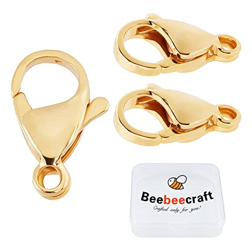 Beebeecraft 1 Box 50 Stück 24 K vergoldete Karabinerverschlüsse Schmuckverschlüsse Verbinder für DIY Armband Halskette Schmuckherstellung, 12 mm von Beebeecraft