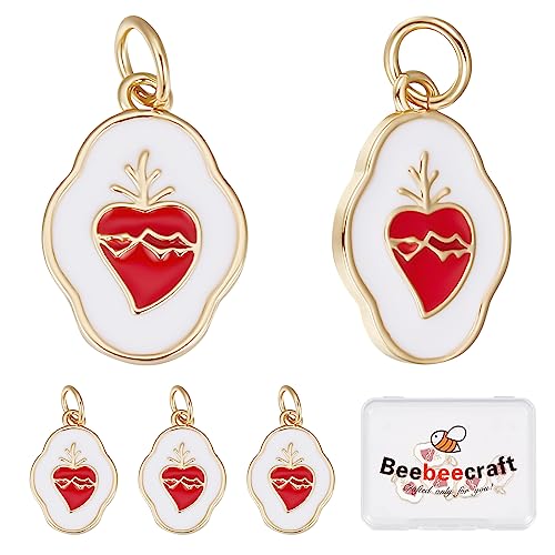 Beebeecraft 1 Box 6 Stück Emaille Herzanhänger Aus 18 Karat Vergoldetem Messing Unregelmäßiges Oval Mit Herz Jesu Anhänger Baumelnde Charms Mit Biegeringen Für Selbstgemachte von Beebeecraft