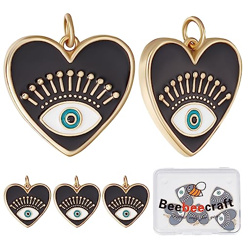 Beebeecraft 1 Box 6 Stück Herz Mit Auge Charms 18K Vergoldet Emaille Blaues Auge Anhänger Charms Mit Biegeringen Für Die Schmuckherstellung Charm Ohrringe Halskette DIY Zubehör von Beebeecraft