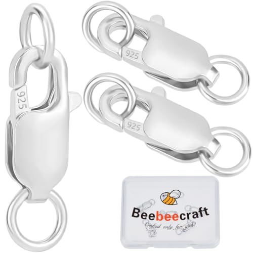 Beebeecraft 1 Box 6 Stück Schmuck Karabinerverschlüsse Rhodium Platin 925 Sterling Silber Karabinerverschluss Mit Biegering Für Die Schmuckherstellung Zubehör (12x5.5mm) von Beebeecraft