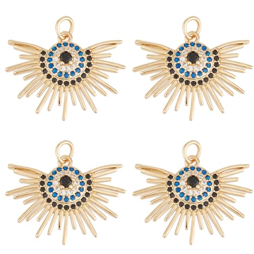 Beebeecraft 1 Box 6 Stück Sonnen Charms 18 Karat Vergoldetes Messing Kubischer Zirkonia Himmelsform Anhänger Mit Biegering Für Die Schmuckherstellung DIY Armband von Beebeecraft