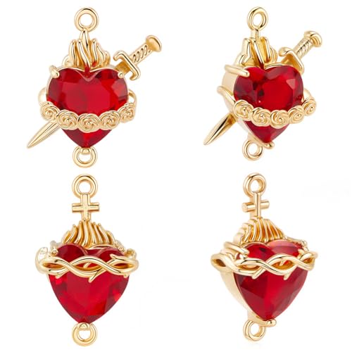 Beebeecraft 1 Box 6 Stück Zirkonia Anhänger Mit Herz Jesu Motiv 16 Karat Vergoldetes Messing 2 Stile Rosenherz Mit Schwert Anhängern Glieder Für Die Schmuckherstellung Mit Herz Jesu Motiv von Beebeecraft