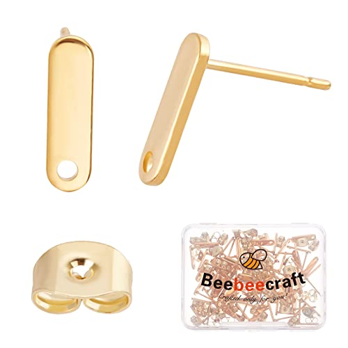 Beebeecraft 1 Box 60 Stück 24K Vergoldete Rechteckige Ohrring-Zubehöre Edelstahl-Ohrstecker Mit Loch Und Ohrring-Verschlüssen Für Die Schmuckherstellung von Frauen Und Mädchen Zum Muttertag von Beebeecraft