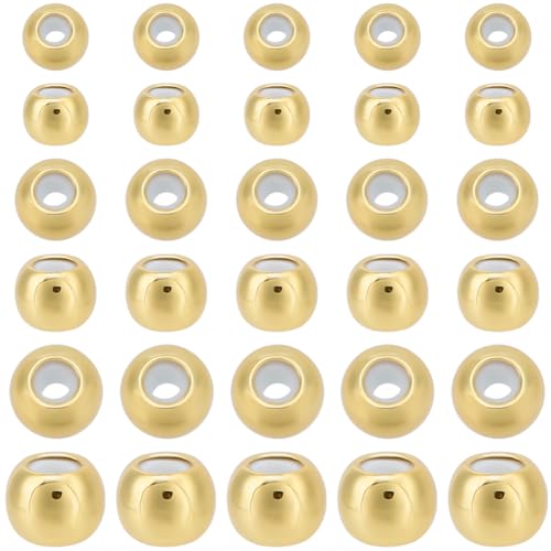Beebeecraft 1 Box 60 Stück 4/6/7mm Stopperperlen Für Bettelarmbänder 18 Karat Vergoldetes Messing Verstellbare Abstandsperlen Schiebeperlen Lose Perlen Mit Gummi Innen Oder Zur Herstellung von DIY von Beebeecraft