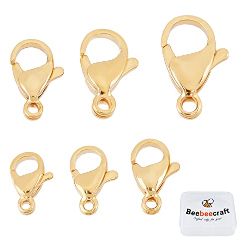 Beebeecraft 1 Box 60 Stück 6 Stil 24K vergoldet Karabinerverschlüsse Schmuckverschlüsse Verbinder für DIY Armband Halskette Schmuckherstellung von Beebeecraft