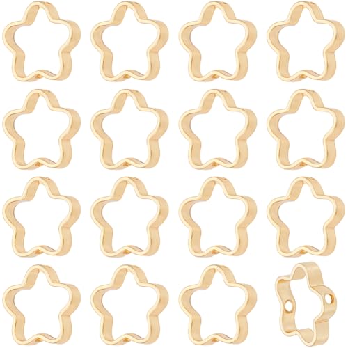Beebeecraft 1 Box 60 Stück Blumenperlenrahmen 18 Karat Vergoldet Kleine Hohle Rahmen Mit Doppelloch Abstandsperlen Charms Blütenverbindungsstück Für Die Schmuckherstellung Armbänder Halsketten von Beebeecraft