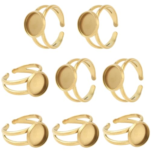 Beebeecraft 1 Box 8 Stück Cabochon-Ring-Rohlinge aus 304 Edelstahl, goldfarben, rund, offen, blanko, für Schmuckherstellung (Tablett: 14 mm) von Beebeecraft