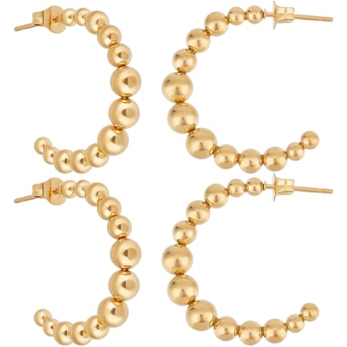 Beebeecraft 1 Box 8 Stück Halbe Creolen Echte 18 Karat Vergoldete 304 Teilige Creolen Aus Edelstahl Mit Runden Kugeln Ohrstecker Für Frauen von Beebeecraft