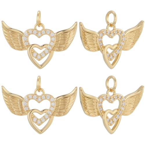 Beebeecraft 1 Box 8 Stück Herz Anhänger mit Flügeln 18K Vergoldet Kubisches Zirkonia Hohl Herz Ecke Anhänger Flügel Anhänger für Schmuck Herstellung DIY Halskette Armband von Beebeecraft