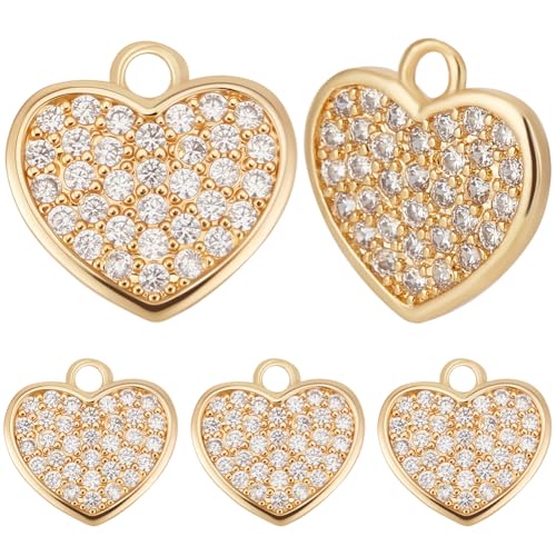 Beebeecraft 1 Box 8 Stück Herzanhänger Mit Zirkonia 18 Karat Vergoldetes Messing Kristall Flacher Anhänger In Liebesform Für Die Schmuckherstellung DIY Geschenke Zum Valentinstag von Beebeecraft