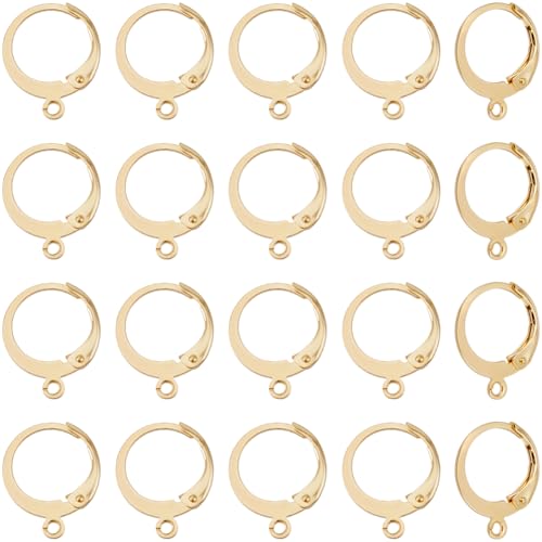 Beebeecraft 1 Box 80 Stück Französische Leverback Ohrhaken 18 Karat Vergoldet 316L Edelstahl 14.5x12x0.6mm Austauschbare Baumelnde Runde Creolen Huggie Ohrhaken Zur Schmuckherstellung von Beebeecraft