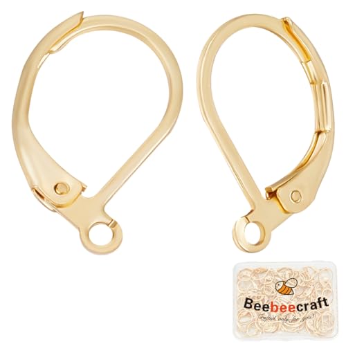 Beebeecraft 1 Box 80 Stück Klappbügel-Ohrringhaken, 24 Karat vergoldet, Edelstahl, Hebelverschluss, Huggie-Hoop-Creolen, französischer Ohrdraht mit Schlaufe für Schmuckherstellung, Klappbügel von Beebeecraft