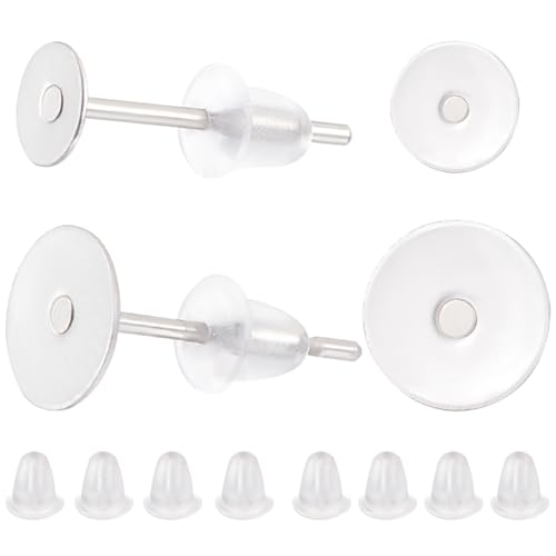 Beebeecraft 1 Box 800 Stück Blanko-Ohrstecker, 304 Edelstahl, rund, flach, Ohrstecker, Komponenten mit Ohrmuttern, Silberohrringherstellung, Zubehör für Schmuckherstellung, Heimwerker, Bastelanfänger von Beebeecraft