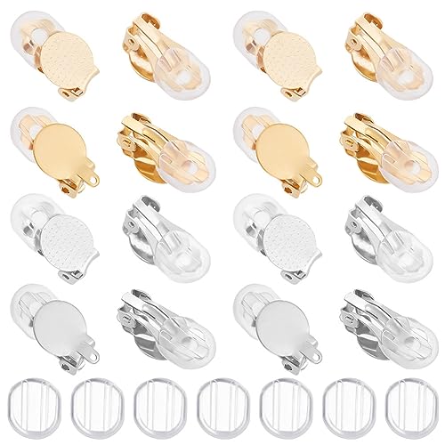 Beebeecraft 1 Box 96 Stück Clip-On-Ohrringzubehör Edelstahl Flaches Rundes Tablett Ohrringe Konverter Cabochon Mit Ohrmuttern Für Damen Ohrring-Schmuckherstellungszubehör von Beebeecraft