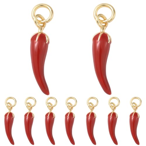 Beebeecraft 1 Box Mit 10 Chili Pfeffer Anhängern 18 Karat Vergoldetes Messing 3D Rote Emaille Cornicello Anhänger Aus Italienischem Horn Mit Biegering Für Armbänder Ohrringe Halsketten Bastelarbeiten von Beebeecraft