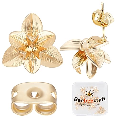 Beebeecraft 1 Box Mit 14 Blumen-Ohrsteckern, 18 Karat Vergoldet, Dreidimensionale Blumen-Ohrringpfosten Mit Schlaufe Und Ohrring-Verschlüssen Für Die Schmuckherstellung Beebeecraft 1 Box Mit 14 Blumen-Ohrsteckern, 18 Karat Vergoldet, Dreidimensionale Blumen-Ohrringpfosten Mit Schlaufe Und Ohrring-Verschlüssen Für Die Schmuckherstellung von Beebeecraft