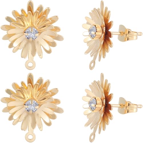 Beebeecraft 1 Box Mit 14 Sonnenblumen Ohrsteckern 18 Karat Vergoldet Zierliche Blumen Ohrstecker Mit Schlaufe Und 14 Ohrmuttern Für Die Schmuckherstellung von DIY Damen von Beebeecraft