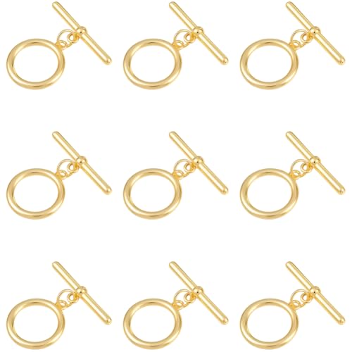 Beebeecraft 1 Box Mit 15 Sets Knebelverschlüssen Für Schmuck 18 Karat Vergoldetes Messing Knebelverschluss Verbindungsstücke Runder T Stab Schmuckverschluss OT Ring Befunde Für Armbänder Halsketten von Beebeecraft