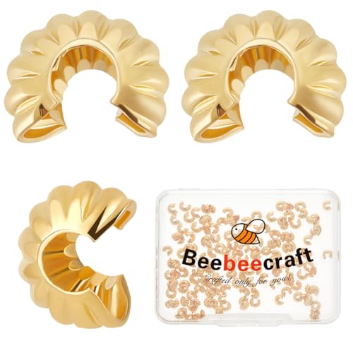 Beebeecraft 1 Box Mit 160 Stück Crimpperlen Abdeckungen 18 Karat Vergoldetes Messing 4mm Halbrunde Offene Crimpperlen Endspitze Für DIY Schmuckherstellung von Beebeecraft