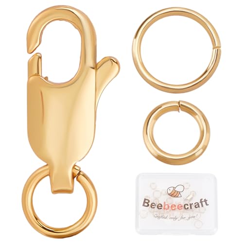 Beebeecraft 1 Box Mit 20 Karabinerverschlüssen 12x6mm /0.47x0.24 Zoll 18 Karat Vergoldet Mit 40 offenen Biegeringen (6/7mm) Für Die Schmuckherstellung von Armbändern Und Halsketten von Beebeecraft