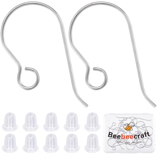 Beebeecraft 1 Box Mit 20 Stück Angelhaken Für Ohrringe Aus Reinem Titan Silberne Ohrringhaken Zur Selbstgemachten Schmuckherstellung (21 Gauge) von Beebeecraft