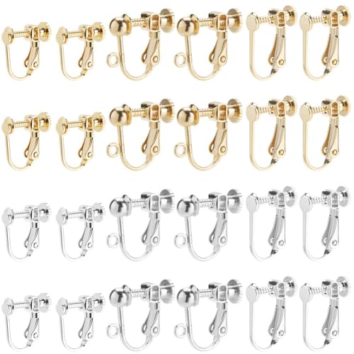 Beebeecraft 1 Box Mit 24 Ohrclip Konvertern Aus 24 Karat Gold Und Sterlingsilber Plattiertem Messing 3 Stile Schraubverschluss Nicht Durchstochener Ohrring Konverter Mit 30 Ohrring Pads Zur von Beebeecraft