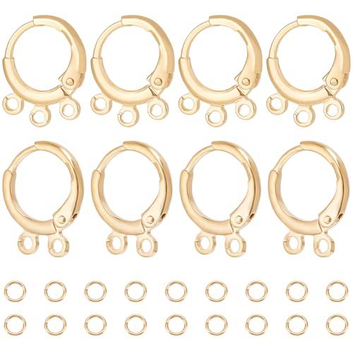 Beebeecraft 1 Box Mit 24 runden Ohrhaken Mit Hebelverschluss 18 Karat Vergoldetes Messing Mehrloch-Ohrringhaken 2 Stile Offene Schlaufe Mit 50 baumelnden Biegeringen Für Die Schmuckherstellung von Beebeecraft