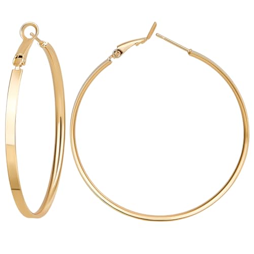 Beebeecraft 1 Box Mit 3 Paar Ohrring Schlaufen Für Damen Echtes 14 Karat Vergoldetes Messing Große Runde Creolen Aus Metall Leichte Klobige Ohrringe Übergroßes Goldenes Ohrring Set 50mm von Beebeecraft