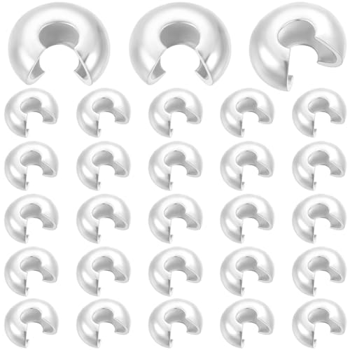 Beebeecraft 1 Box Mit 300 offenen Quetschperlen 925 halbrunde Perlen Quetschperlen Mit Sterling Silber Beschichtung 4x3mm Quetschperlen Knotenabdeckungen Endkappen Für Die Schmuckherstellung von Beebeecraft