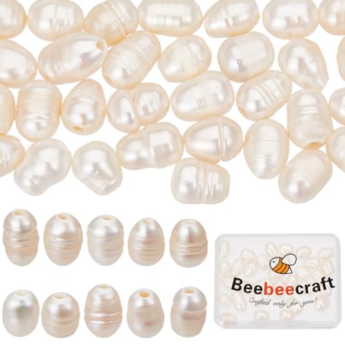 Beebeecraft 1 Box Mit 40 Stück Perlen Aus Natürlichen Süßwasser Zuchtperlen Mit Großem Loch Ovaler Verbinder Für Ohrringe Armbänder DIY Schmuckherstellung von Beebeecraft