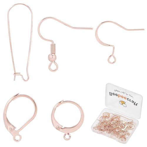 Beebeecraft 1 Box Mit 50 Ohrringhaken Rosévergoldet 304 Edelstahl 5 Stile Rund Mit Klappbügel Huggie Ohrhaken Zur Schmuckherstellung von Beebeecraft