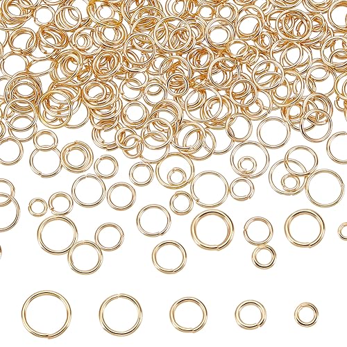Beebeecraft 1 Box Mit 500 Stück 5 Größen 4/5/6/7/8mm Gold Jump Ringe Spaltringe 24 Karat Vergoldet Edelstahl Offene Biegeringe Für Die Schmuckherstellung Halsketten Schlüsselanhänger Gelber Stecker von Beebeecraft