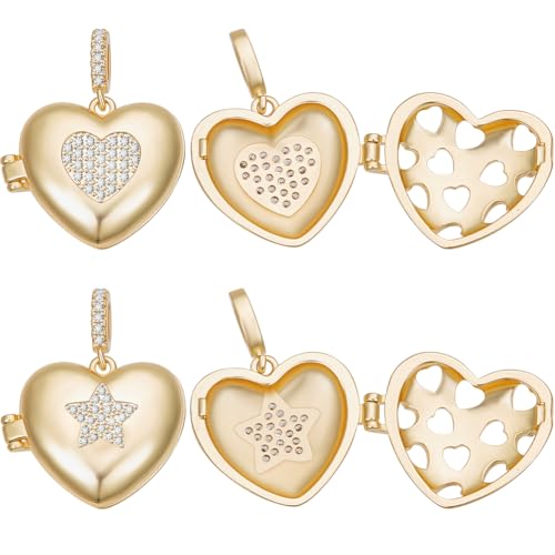 Beebeecraft 1 Box Mit 6 Herz Medaillon Anhängern Aus Echtem 18 Karat Vergoldetem Messing Mit Stern Und Zirkonia Offene Gedenk Bilderrahmen Charm Anhänger Zur Schmuckherstellung Charm Halsketten Beebeecraft 1 Box Mit 6 Herz Medaillon Anhängern Aus Echtem 18 Karat Vergoldetem Messing Mit Stern Und Zirkonia Offene Gedenk Bilderrahmen Charm Anhänger Zur Schmuckherstellung Charm Halsketten von Beebeecraft