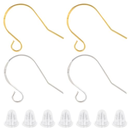 Beebeecraft 1 Box Mit 6 Paar Ohrringhaken Mit Schlaufe 18 Karat Vergoldet Und 925 französische Ohrhaken Aus Sterlingsilber 0.8 mm Stift Und 1 SilberPoliertücher Für Die DIYSchmuckherstellung von Beebeecraft