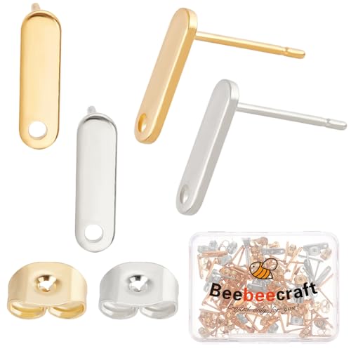 Beebeecraft 1 Box Mit 60 Ohrstecker Beschlägen In 2 Farben Mit Schlaufe Rechteckige Ohrstecker Beschläge Aus 24 Karat Vergoldetem Edelstahl Mit 60 Ohrmuttern Für Damen Schmuckherstellung Beebeecraft 1 Box Mit 60 Ohrstecker Beschlägen In 2 Farben Mit Schlaufe Rechteckige Ohrstecker Beschläge Aus 24 Karat Vergoldetem Edelstahl Mit 60 Ohrmuttern Für Damen Schmuckherstellung von Beebeecraft