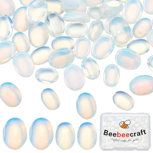 Beebeecraft 1 Box Mit 60 Stück Opalit Cabochons 7/8 mm Ovale Cabochons Flache Rückseite Gestreift Gebänderter Achatstein Für Die Schmuckherstellung von Beebeecraft