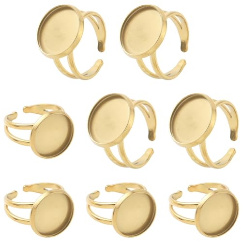 Beebeecraft 1 Box Mit 8 Cabochon Ringrohlingen 304 runde Offene Ringsockelfassungen Aus Edelstahl In Gold Für Die Schmuckherstellung (Tablett: 14mm) von Beebeecraft