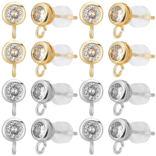 Beebeecraft 1 Box Mit 8 Paar Ohrstecker Zubehör Aus Zirkonia Ovale Ohrstecker Aus 18 Karat Vergoldetem Messing Mit Schlaufe Und 16 Silikon Ohrmuttern Für Die Herstellung von Ohrringen Zum von Beebeecraft