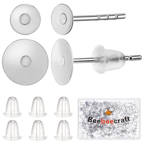 Beebeecraft 1 Box Mit 800 Stück Ohrsteckern Aus Chirurgischem Edelstahl Der Güteklasse 316 flaches Pad Mit Schmetterlings Ohrringverschlüssen Zur Herstellung von Ohrringen (Fach: 4/6mm) von Beebeecraft