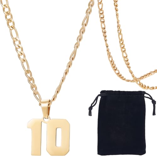 Beebeecraft 1 Box Nummer 10 Halskette Personalisierter Zahlenanhänger 304 Edelstahl Gold Figaro Kette Sport Athlet Zahlen Halsketten Für Männer Frauen Baseball Fußball Team Sport Inspiration von Beebeecraft