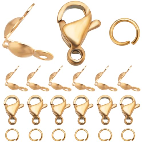 Beebeecraft 1 Box Schmuckherstellungszubehör-Set 18 Karat Vergoldet 100 Knotenabdeckungen Umklappbare Muschelperlenspitzen 50 Karabinerverschlüsse 100 offene Biegeringe Für Schmuckherstellungszubehör Beebeecraft 1 Box Schmuckherstellungszubehör-Set 18 Karat Vergoldet 100 Knotenabdeckungen Umklappbare Muschelperlenspitzen 50 Karabinerverschlüsse 100 offene Biegeringe Für Schmuckherstellungszubehör von Beebeecraft