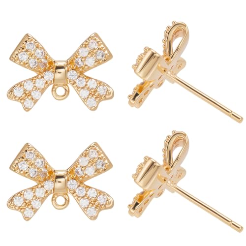 Beebeecraft 1 Box mit 10 Schleifen-Ohrringen, 18 Karat vergoldet, Zirkonia, Schleife, Ohrstecker, Stecker mit Schlaufe für Schmuckherstellung, Baumeln Beebeecraft 1 Box mit 10 Schleifen-Ohrringen, 18 Karat vergoldet, Zirkonia, Schleife, Ohrstecker, Stecker mit Schlaufe für Schmuckherstellung, Baumeln von Beebeecraft