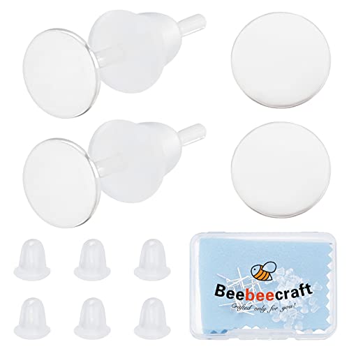 Beebeecraft 1 Box mit 10 flachen Ohrsteckern, 925er Sterlingsilber, Ohrringpfosten, runder Cabochon-Einstellpfosten mit 10 Kunststoff-Ohrmuttern für Schmuckherstellung, DIY-Ohrstecker (Tablett: 4 mm) von Beebeecraft