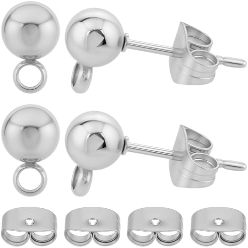 Beebeecraft 1 Box mit 100 Kugelpfosten aus Edelstahl, runde Kugel-Ohrstecker mit Schlaufe und 100 Stück Ohrmuttern für Schmuckherstellung, DIY, Handwerk, 5 mm Beebeecraft 1 Box mit 100 Kugelpfosten aus Edelstahl, runde Kugel-Ohrstecker mit Schlaufe und 100 Stück Ohrmuttern für Schmuckherstellung, DIY, Handwerk, 5 mm von Beebeecraft