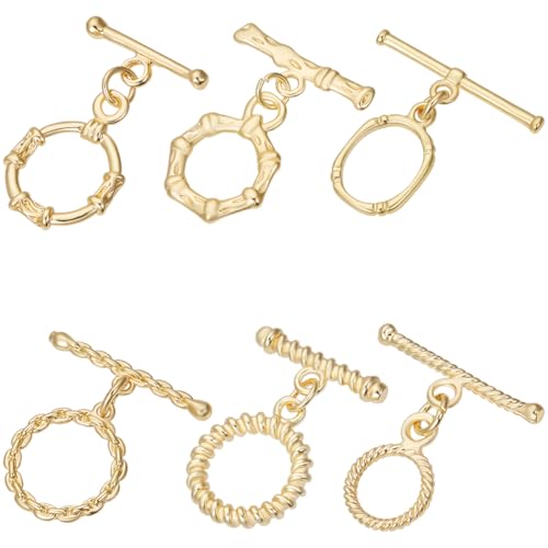 Beebeecraft 1 Box mit 12 Sets Knebelverschlüssen, echt, 18 Karat vergoldet, T-Verschluss, Halskette, runder Schmuck-Verschluss, Verbindungsstücke für Schmuckherstellung, Anhänger, Armband, Halskette Beebeecraft 1 Box mit 12 Sets Knebelverschlüssen, echt, 18 Karat vergoldet, T-Verschluss, Halskette, runder Schmuck-Verschluss, Verbindungsstücke für Schmuckherstellung, Anhänger, Armband, Halskette von Beebeecraft