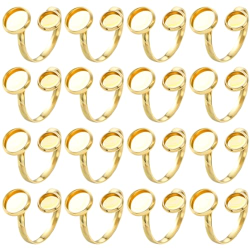 Beebeecraft 1 Box mit 16 Stück Fingerringen, blanko, 304 Edelstahl, 17 mm, verstellbare Manschettenring-Einstellungen, Cabochon-Basis, flach, rund, für Schmuckherstellung von Beebeecraft