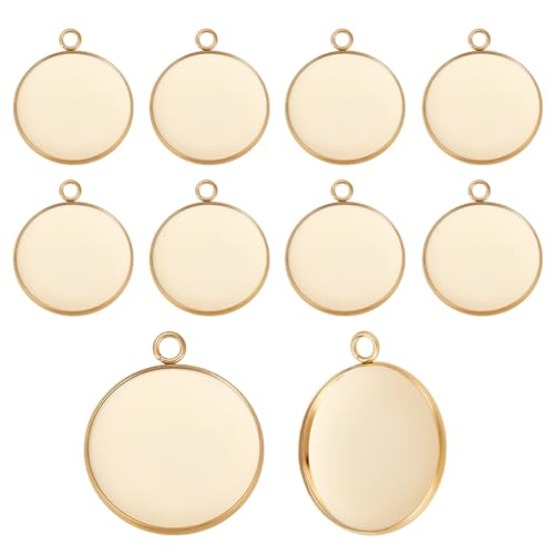 Beebeecraft 1 Box mit 20 Stück 25 mm Cabochon-Lünetten-Anhängerfassungen, echtes 24 Karat vergoldetes 304 Edelstahl, rund, blanko, Anhängerablage für Schmuckherstellung von Beebeecraft