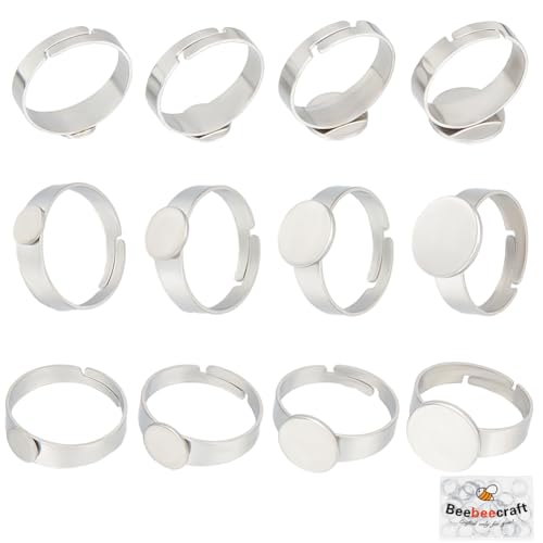 Beebeecraft 1 Box mit 40 Stück in 4 verschiedenen Stilen 6/8/10/12mm Ringbasis aus Edelstahl verstellbarer flacher Ring mit Cabochon Fassung runde Finger Ringformen Komponenten für DIY Beebeecraft 1 Box mit 40 Stück in 4 verschiedenen Stilen 6/8/10/12mm Ringbasis aus Edelstahl verstellbarer flacher Ring mit Cabochon Fassung runde Finger Ringformen Komponenten für DIY von Beebeecraft