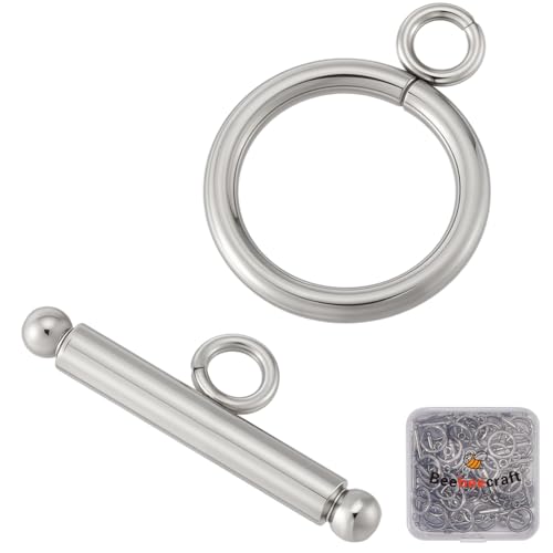 Beebeecraft 1 Box mit 40 silberfarbenen Knebelverschlüssen, 304 Edelstahl, Ring-Knebelverschlüsse und T-Stange für selbstgemachte Halsketten, Armbänder, Schmuckherstellung Beebeecraft 1 Box mit 40 silberfarbenen Knebelverschlüssen, 304 Edelstahl, Ring-Knebelverschlüsse und T-Stange für selbstgemachte Halsketten, Armbänder, Schmuckherstellung von Beebeecraft