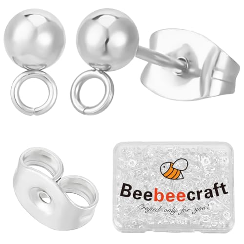 Beebeecraft 1 Box mit 50 Kugel-Ohrsteckern, 6 mm, 925er Sterlingsilber, versilbert, 304 Edelstahl, Kugelstecker mit Schlaufe und 50 Stück Schmetterlings-Ohrmuttern für DIY-Schmuckherstellung Beebeecraft 1 Box mit 50 Kugel-Ohrsteckern, 6 mm, 925er Sterlingsilber, versilbert, 304 Edelstahl, Kugelstecker mit Schlaufe und 50 Stück Schmetterlings-Ohrmuttern für DIY-Schmuckherstellung von Beebeecraft